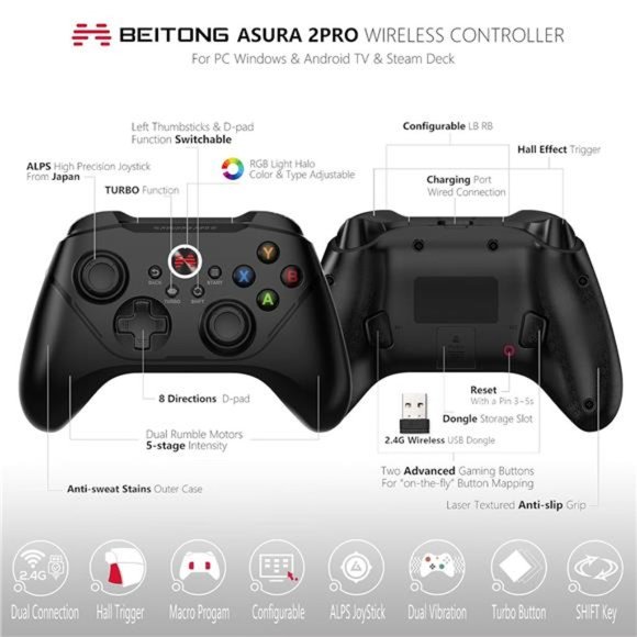 Asura 2 Pro Wireless Gaming Controller Dual Vibrate Gamepad Programmable Button - Picture 2 of 6